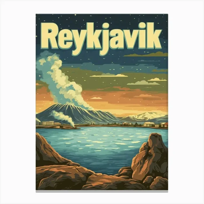 Aihrgdesign A Retro Travel Poster For Reykjavik Featuring The C89158bf E006 415d A98a 901c6cfa3eab 0 Canvas PrintA by aihrgdesign