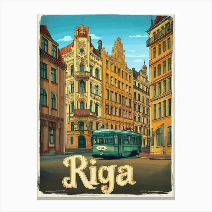 Aihrgdesign A Vintage Travel Poster Of Riga 5 Canvas PrintA by aihrgdesign