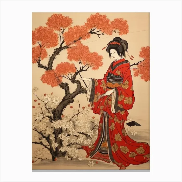 Akikusa Autumn Dandelion 1 Vintage Japanese Botanical And Geisha Canvas Print by Botanic Studio
