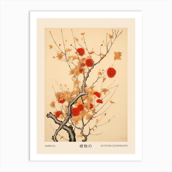 Akikusa Autumn Dandelion 3 Vintage Japanese Botanical Poster Art Print by Botanic Studio