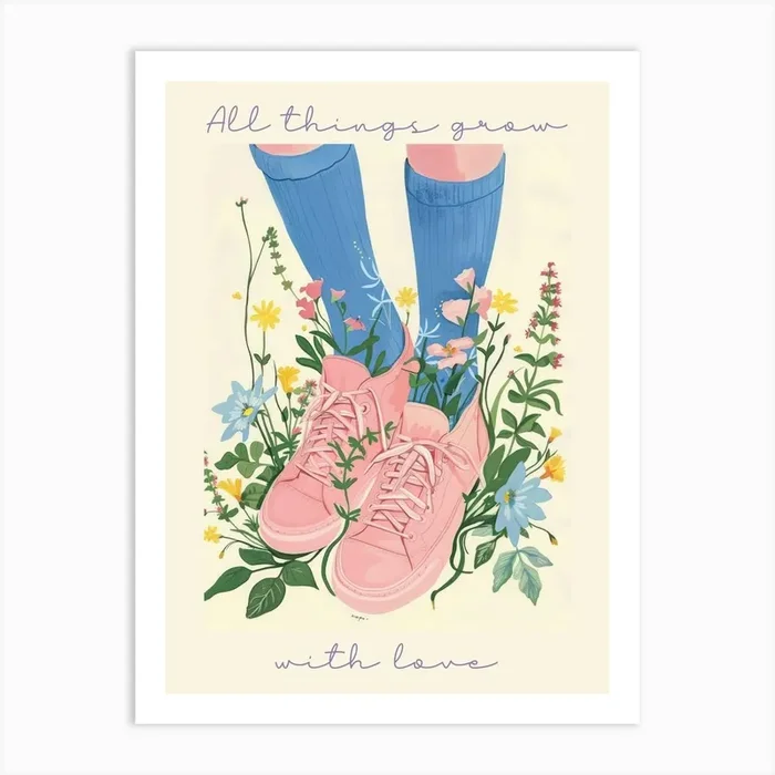 All Things Grow With Love Spring Pink Sneakers And Flowers 9 Art Print by Dreamy Seasons Art