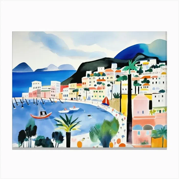 Amalfi Coast Cute Watercolour Illustration 3 Canvas Print by MedArt