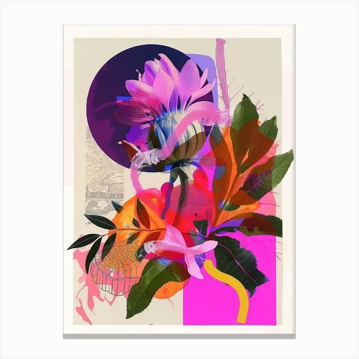 Amaranth 1 Neon Flower Collage Canvas Print by Botanic Studio