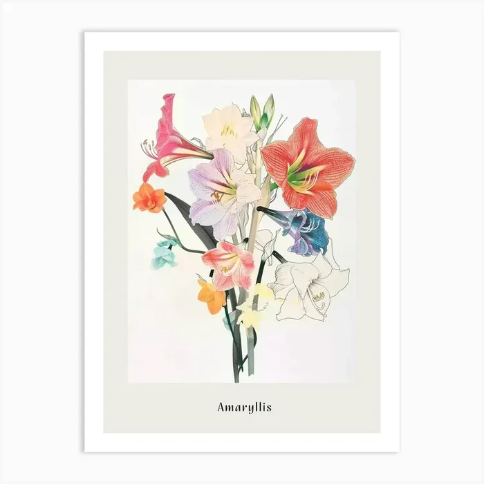 Amaryllis 3 Collage Flower Bouquet Poster Art Print by Botanic Studio