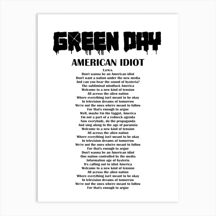 American Idiot 1 Art Print by music soul