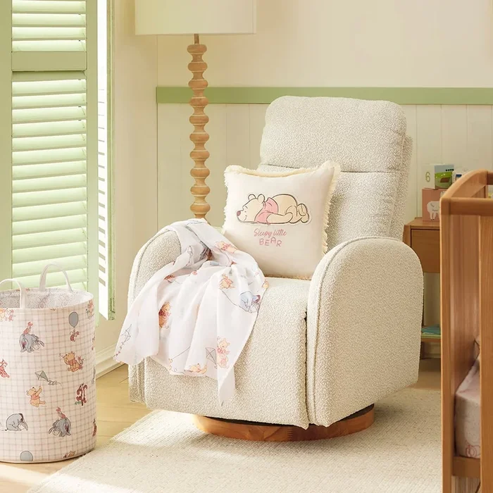 Anderson White Boucle Recline Swivel Nursery Rocking Chair