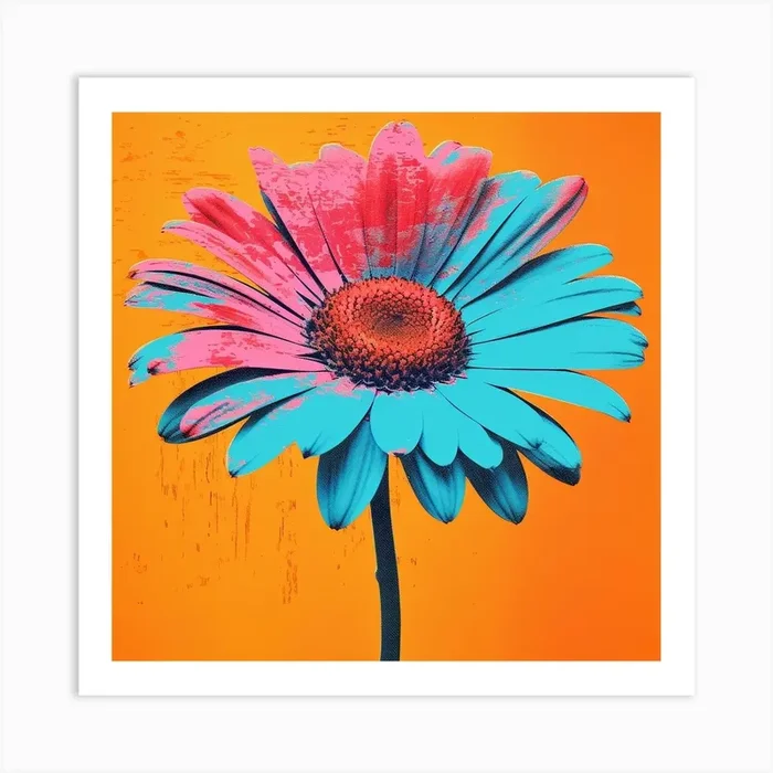 Andy Warhol Style Pop Art Flowers Daisy 4 Square Art Print by Botanic Studio