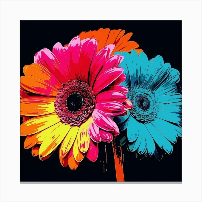 Andy Warhol Style Pop Art Flowers Gerbera Daisy 1 Square Canvas Print by Botanic Studio