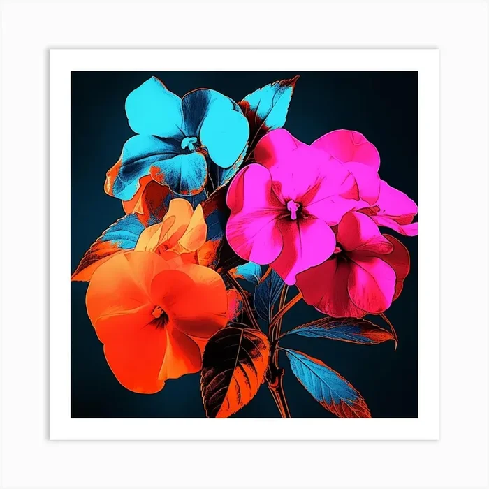 Andy Warhol Style Pop Art Flowers Impatiens 2 Square Art Print by Botanic Studio