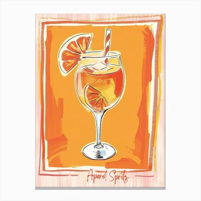 Aperol Spritz Cocktail Painting Art Kitchen Oranges Canvas Print by Mambo
