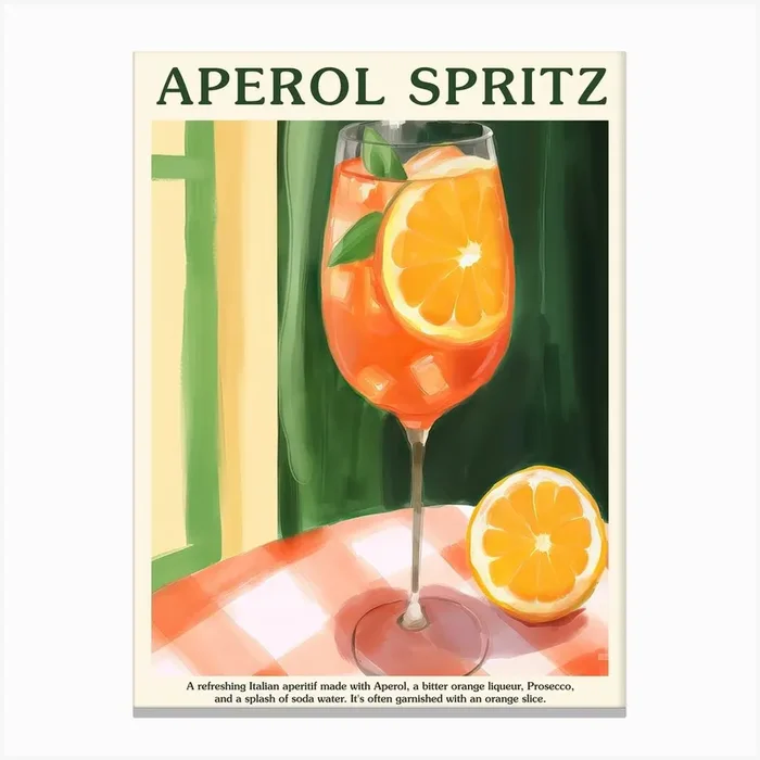 Aperol Spritz Cocktail Poster Kitchen Art Aperitivo Canvas Print by Mambo