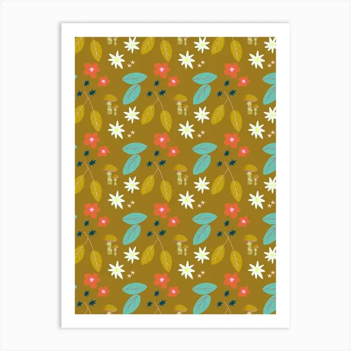 Army Green Mushroom Design Art Print by MiniPopTart