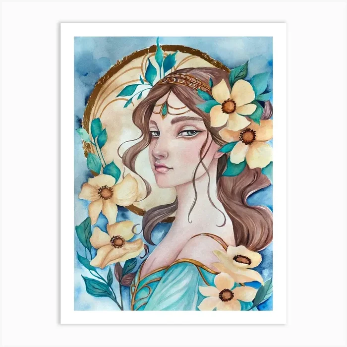 Art Nouveau Portrait Art Print by Papierquarell