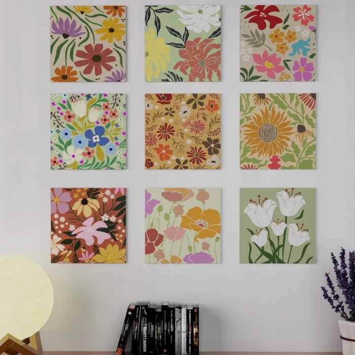 Art Street MDF Floral Wall Art Print, Modern Square Wall Plate, Decorative Home D̩cor for Living Room, Bedroom & Office (Set of 9, Size: 7.65×7.65 Inch)