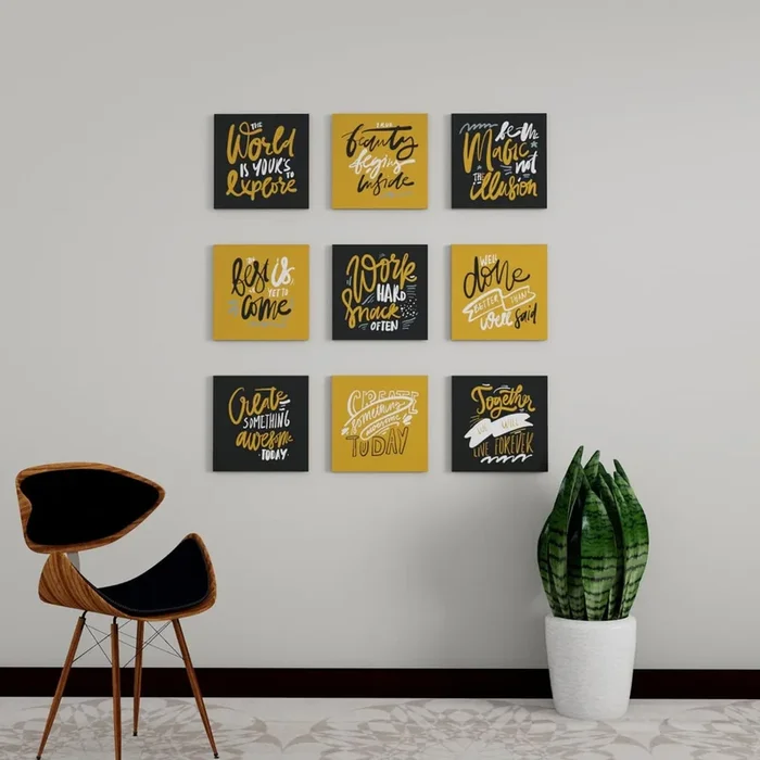Art Street MDF Motivational Wall Art Print, Modern Square Wall Plate, Decorative Home D̩cor for Living Room, Bedroom & Office (Set of 9, Size: 7.65×7.65 Inch)