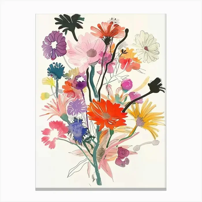 Asters 3 Collage Flower Bouquet Canvas Print by Botanic Studio