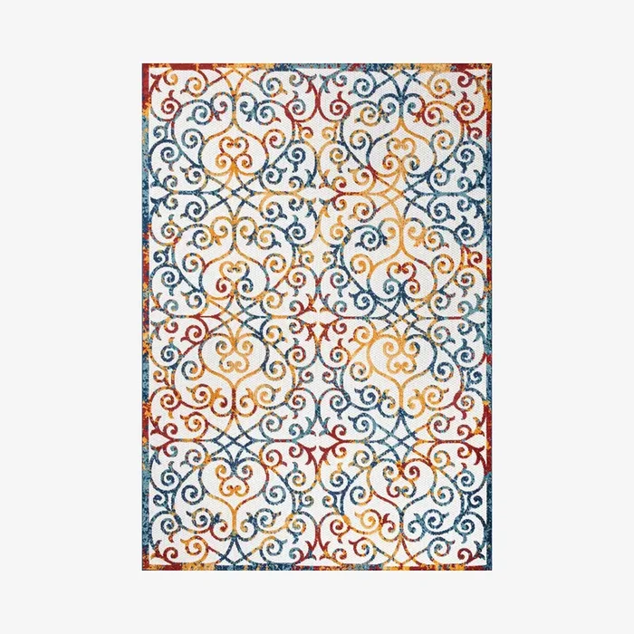 Atrani Scroll Trellis Indoor / Outdoor Area Rug – Cream / Blue / Red by JONATHAN Y
