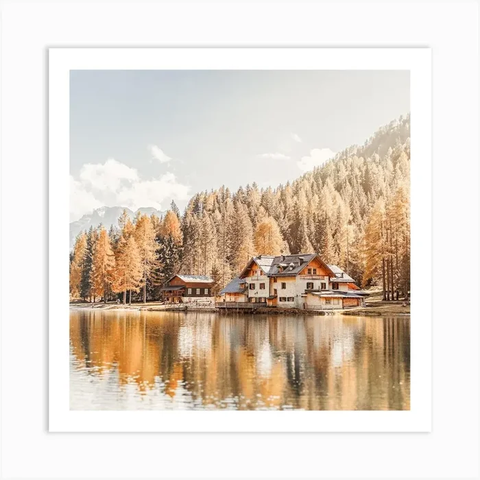 Autumn Lodge Square Art Print by Boheme At Home