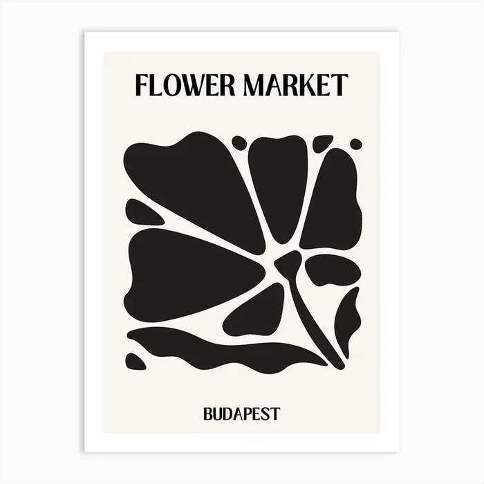 B&W Flower Market Poster Budapest Art Print by Vivid Pear