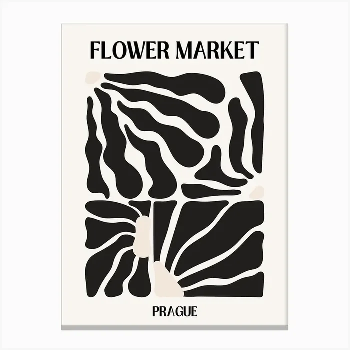 B&W Flower Market Poster Prague Canvas Print by Vivid Pear