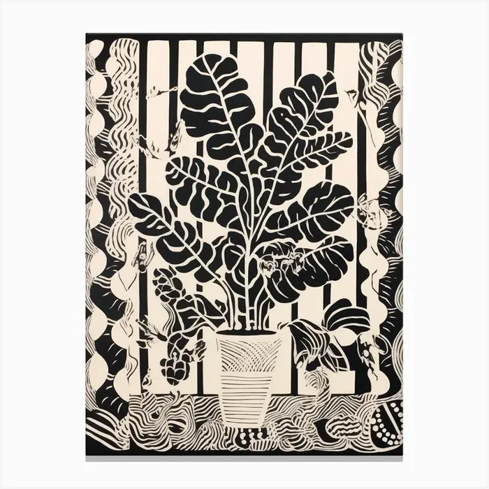 B&W Plant Illustration Zz Plant 11 Canvas Print by Botanic Studio