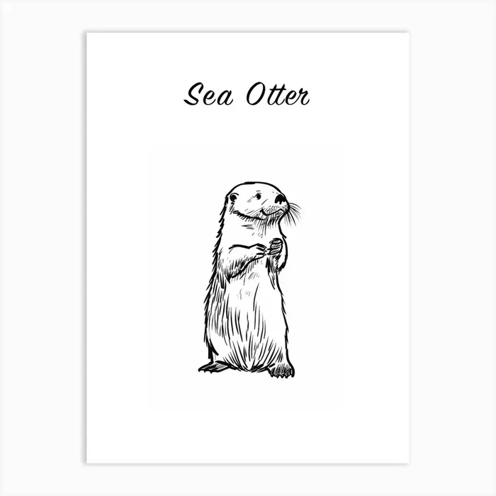 B&W Sea Otter Poster Art Print by Scribble Studio
