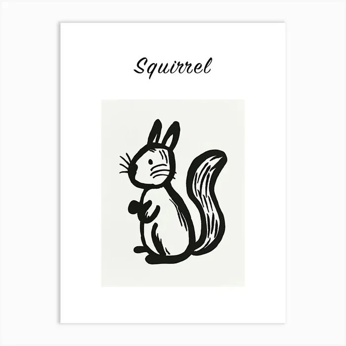 B&W Squirrel Poster Art Print by Scribble Studio