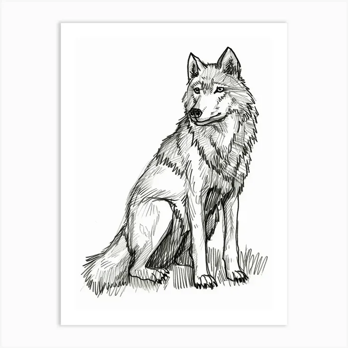 B&W Timber Wolf Art Print by Scribble Studio