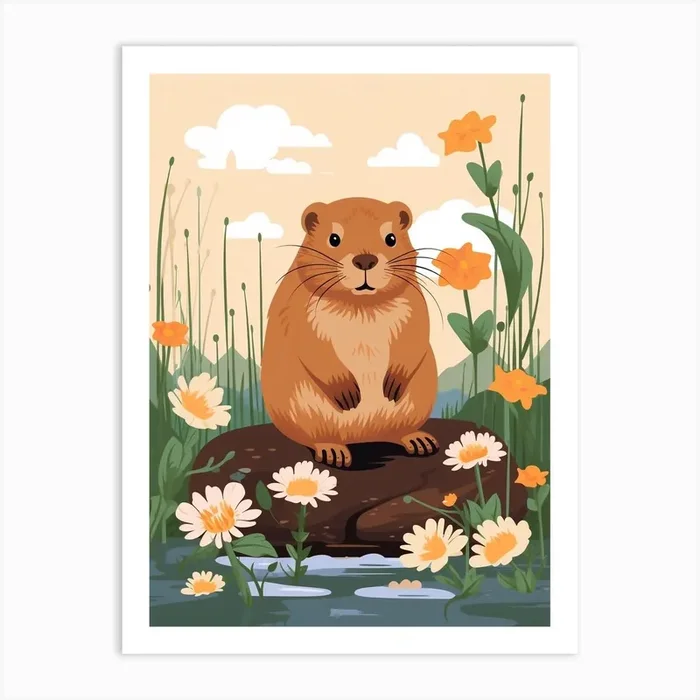 Baby Animal Illustration Beaver 2 Art Print by Scribble Studio