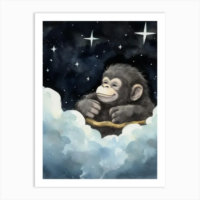 Baby Gorilla 3 Sleeping In The Clouds Art Print by Scribble Studio