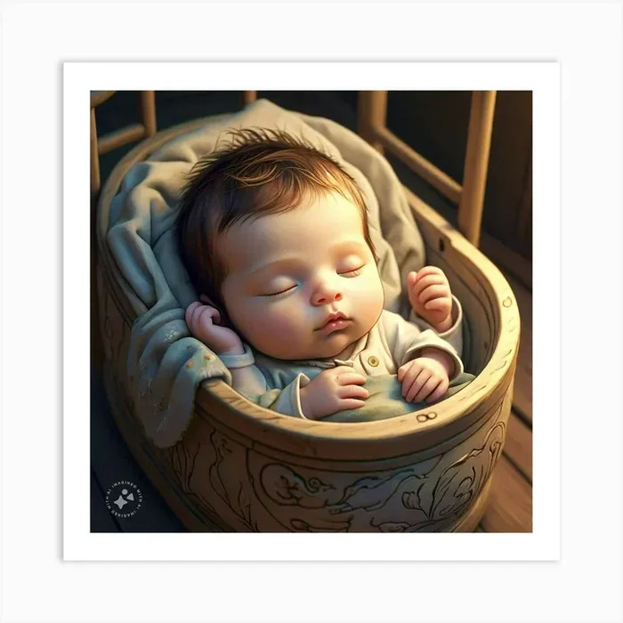 Baby Sleeping In A Basket Art PrintS by Sidney