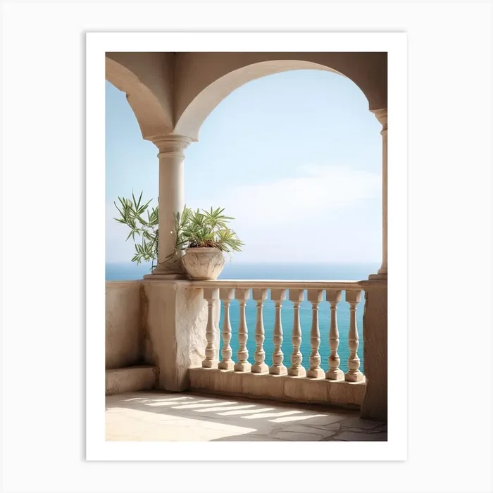 Balcony Overlooking The Sea Summer Vintage Photography Art Print by Dreamy Seasons Art