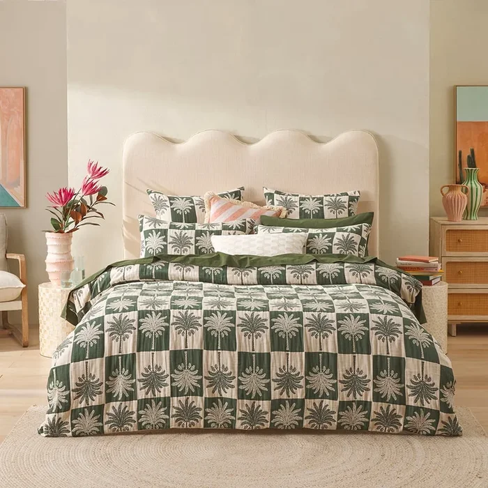 Bangalow Palm Green Jacquard Quilt Cover Separates