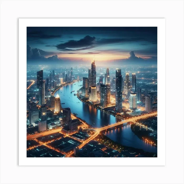 Bangkok Cityscape At Night Art PrintJ by jalalilyo