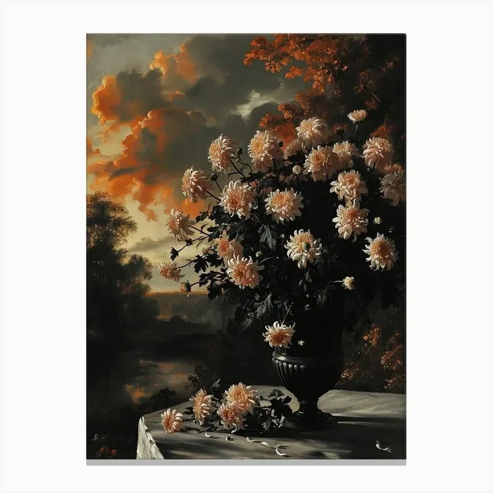Baroque Floral Still Life Chrysanthemums 4 Canvas Print by Botanic Studio