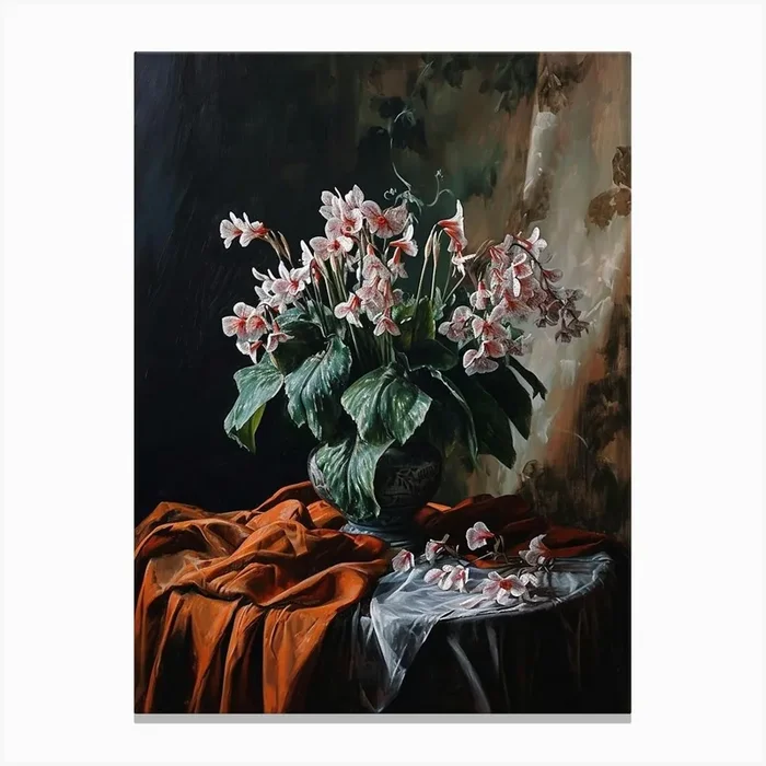 Baroque Floral Still Life Cyclamen 4 Canvas Print by Botanic Studio