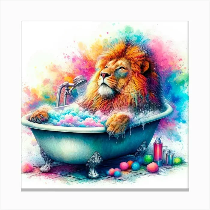 Bathing Lion 1 Canvas PrintV by viart.