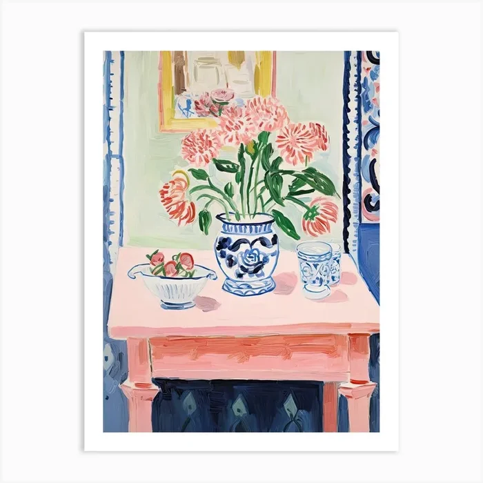 Bathroom Vanity Painting With A Carnation Bouquet 1 Art Print by Flora Expressions