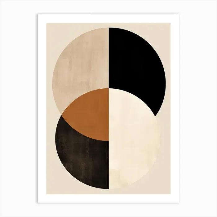 Bauhaus Reverie: Geometric Beige Circles Art Print by Art-Syndicate
