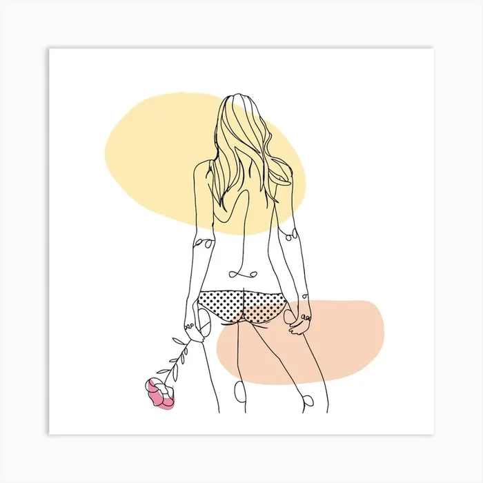 Beauty With Rose Illustration Of A Woman In Bikini Art Print by Layla Oz