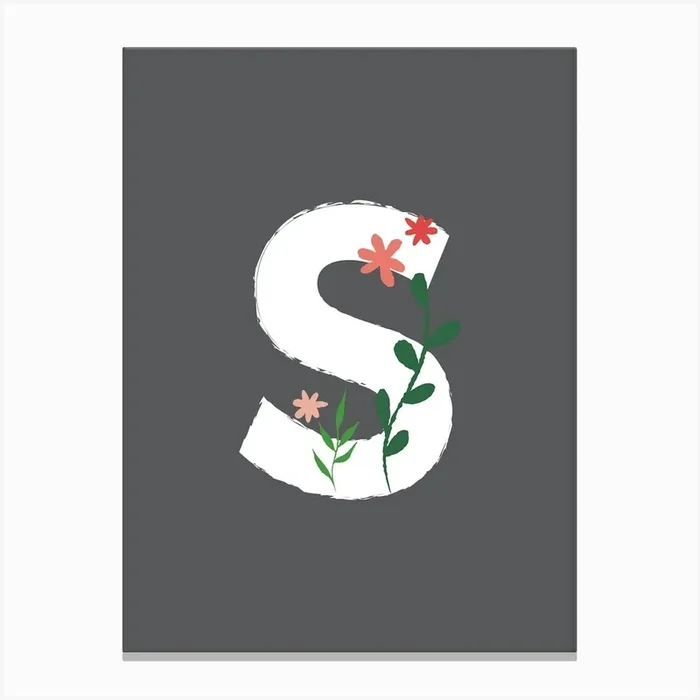 Bedroom Decor White Floral Letters 19 Canvas Print by MimiWONDERS