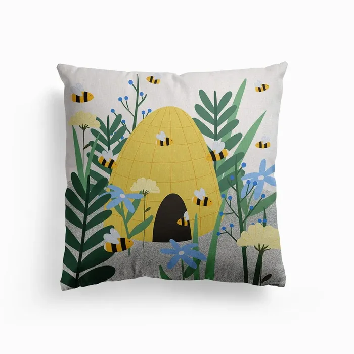 Bees In Spring Canvas Cushion by Niamh Illustrates