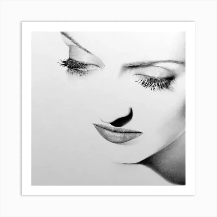 Bette Davis Minimal Portrait Pencil Drawing Black and White Traditional Art Art Print by Ileana Hunter