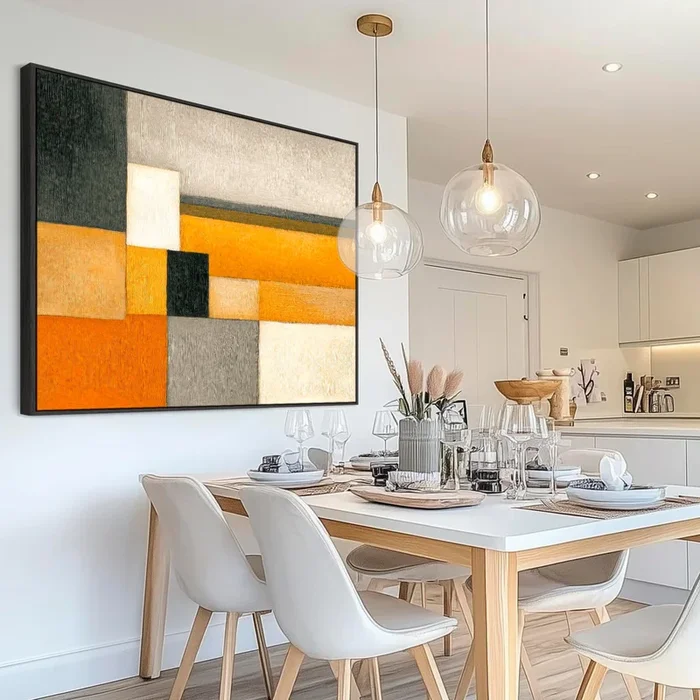 Big Mustard Yellow Orange Abstract Artwork Framed – Ochre Blend