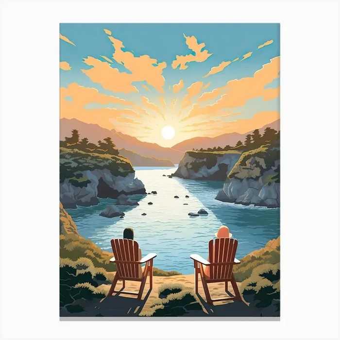 Big Sur California, Usa, Graphic Illustration 4 Canvas Print by Dreamy Seasons Art