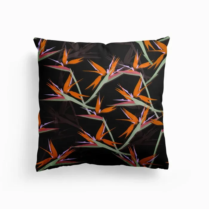 Bird Of Paradise Black Cushion by youdesignme