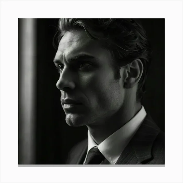 Black and White Portrait Of A Man Canvas Print by Mohsin’s Arts