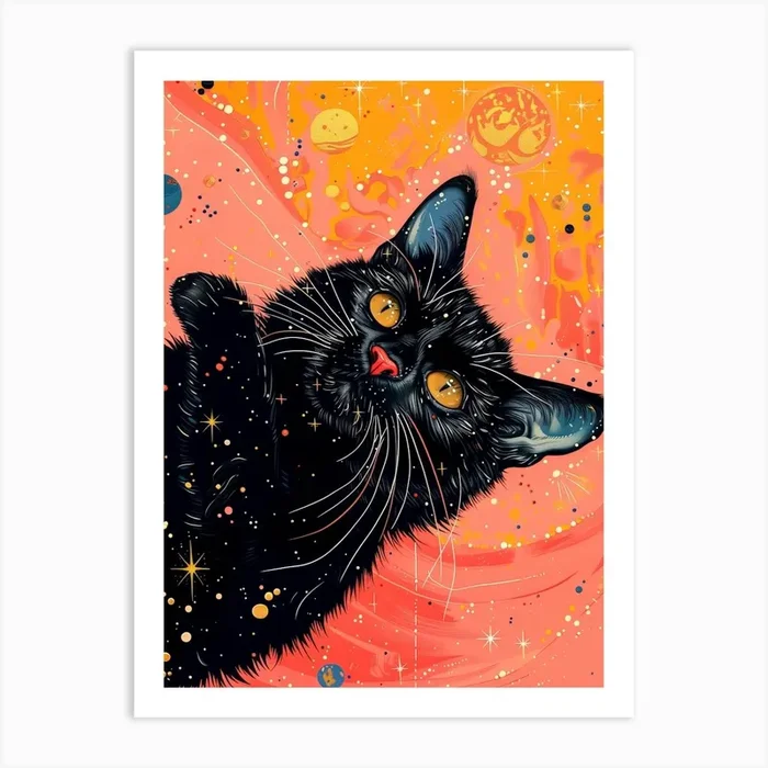 Black Cat In Space 2 Art Print by JBJart Justyna Jaszke