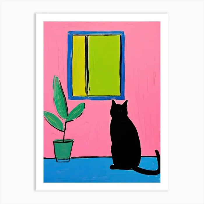 Black Cat Looking Out The Window Art Print by Mambo