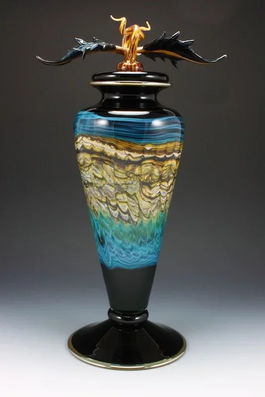 Black Opal Footed Vessel with Avian Finial – Turquoise